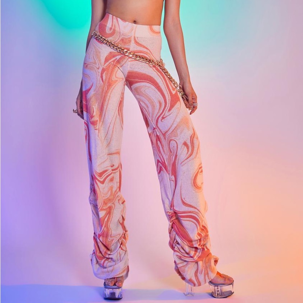 Jaded London Orange Swirl Ruched Hem Printed Knit Joggers